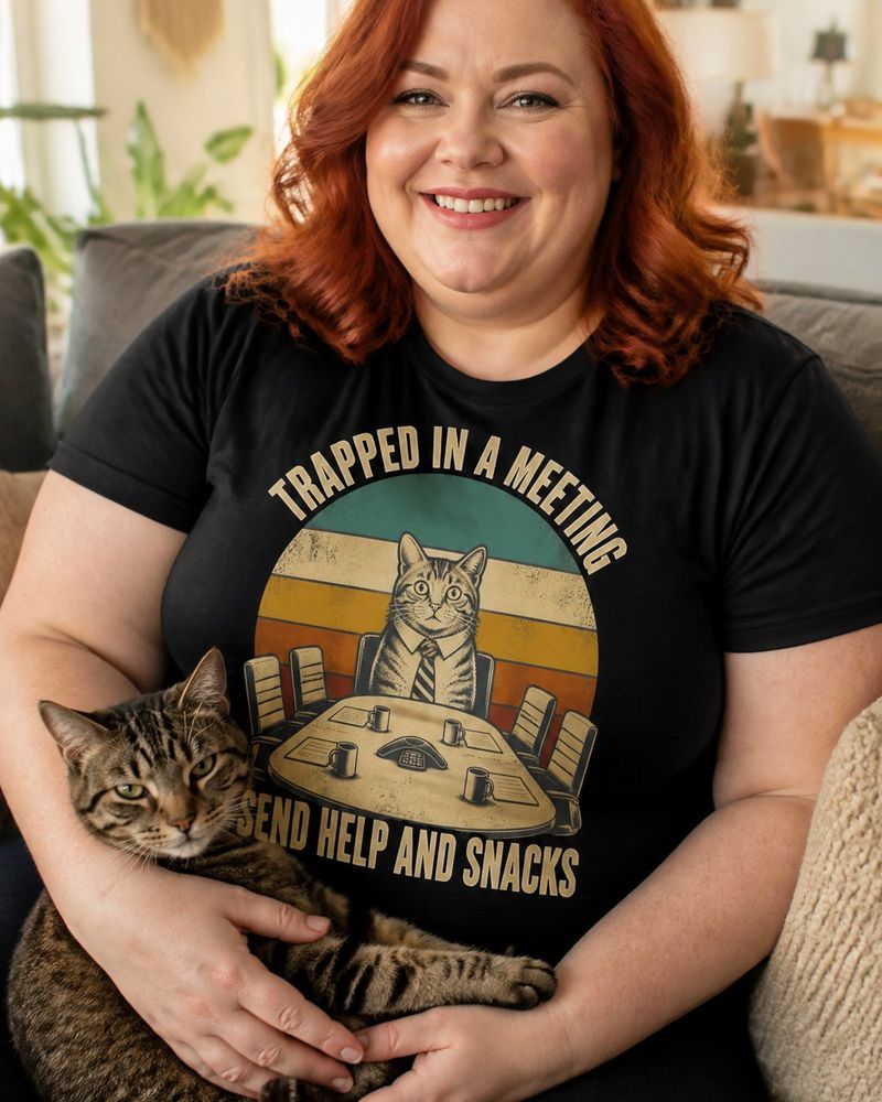 Cat lover wearing a Cranky Kitten cat tee