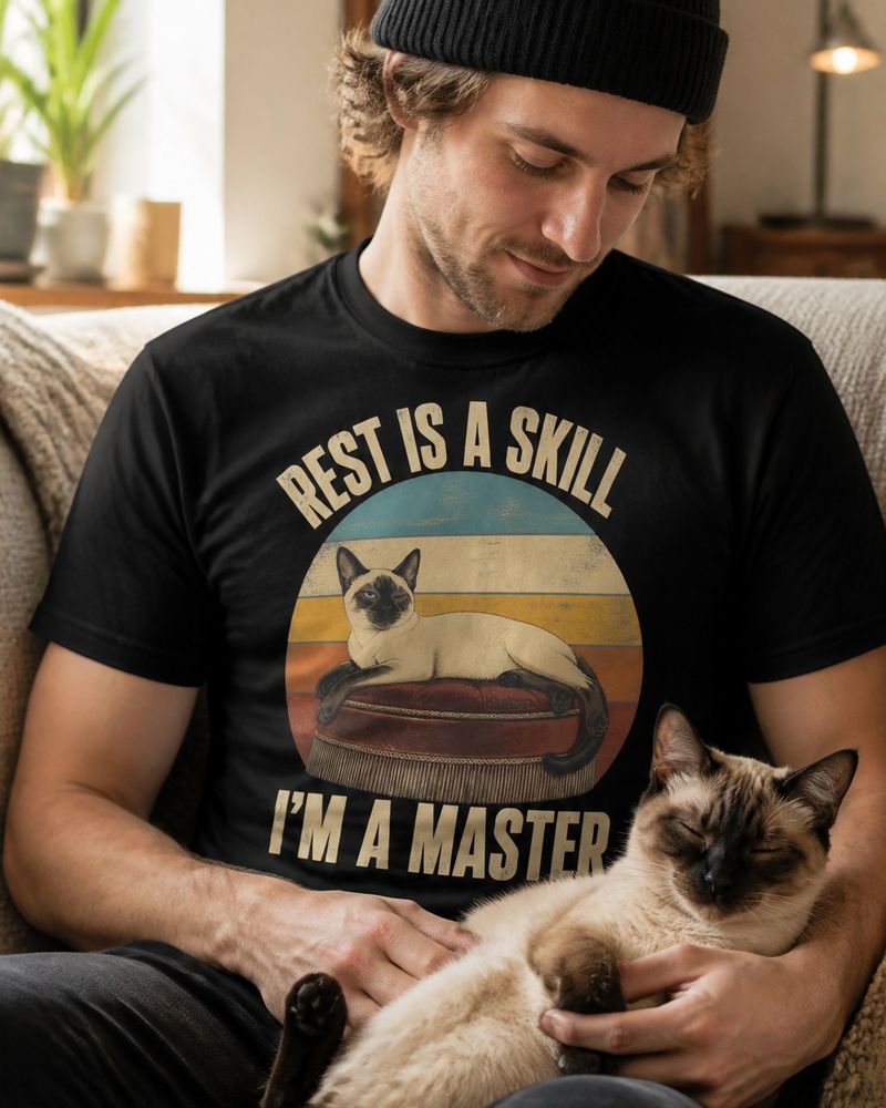 Cat lover wearing a Cranky Kitten cat tee