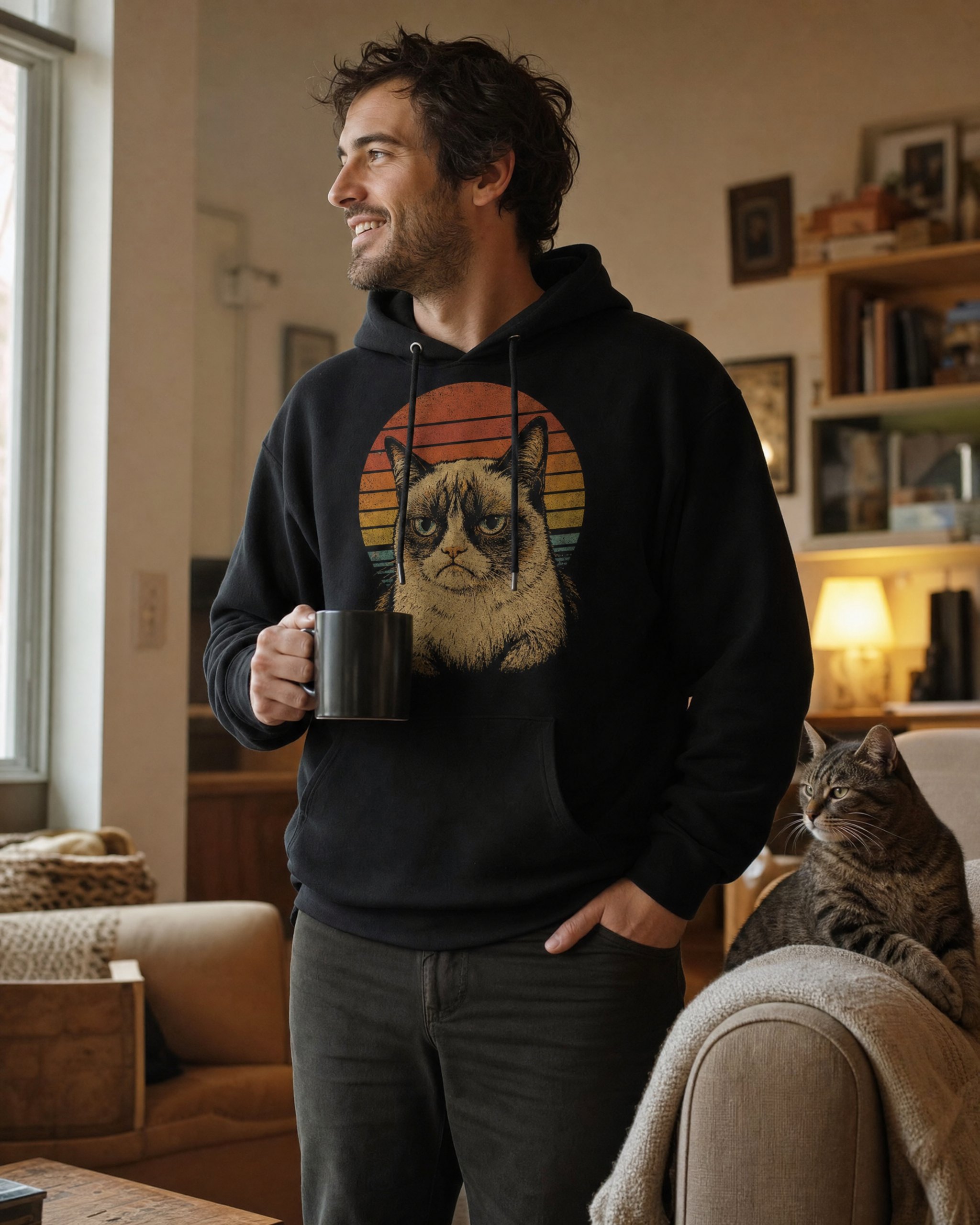 Person wearing a Cranky Kitten hoodie