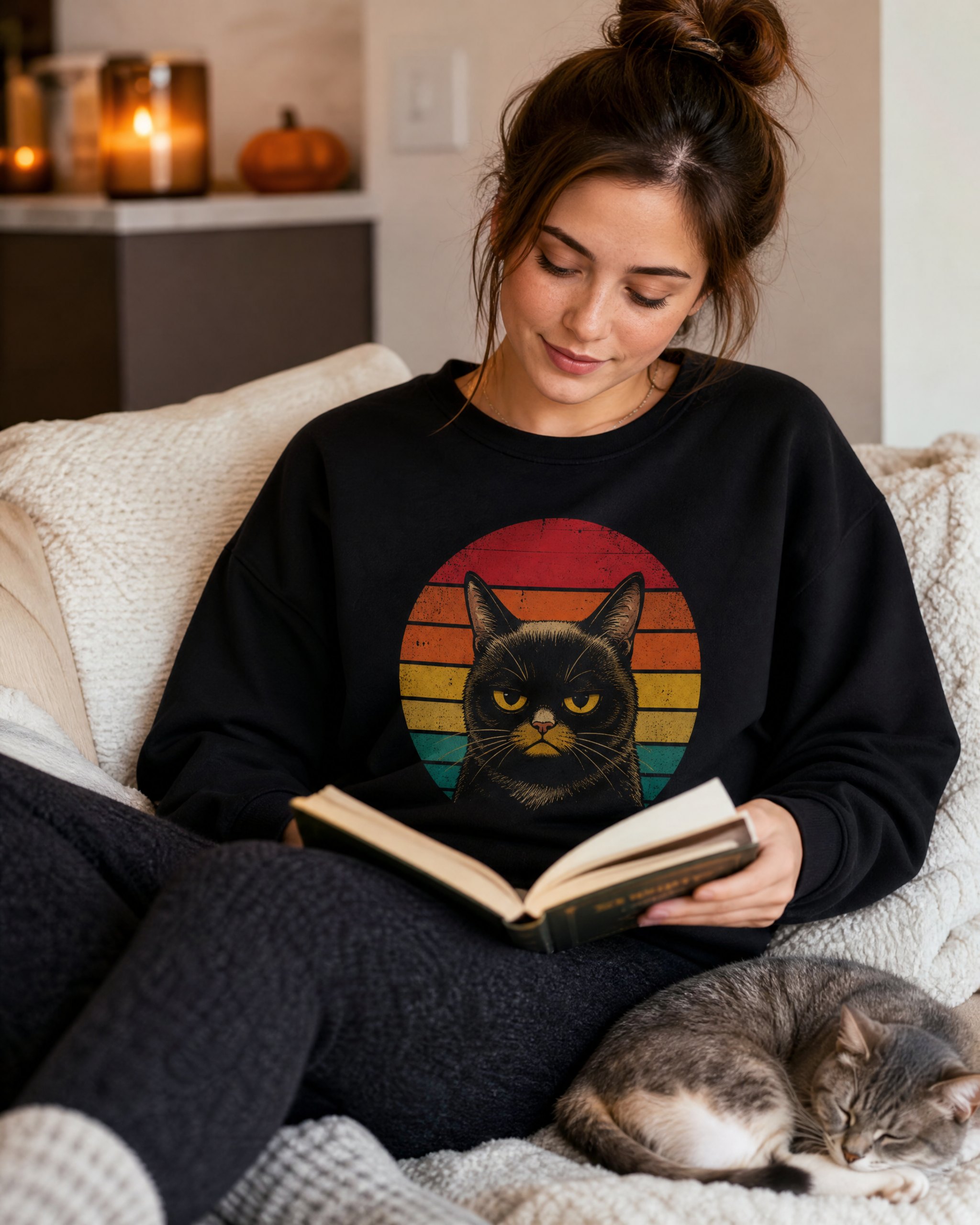 Person wearing a Cranky Kitten sweatshirt