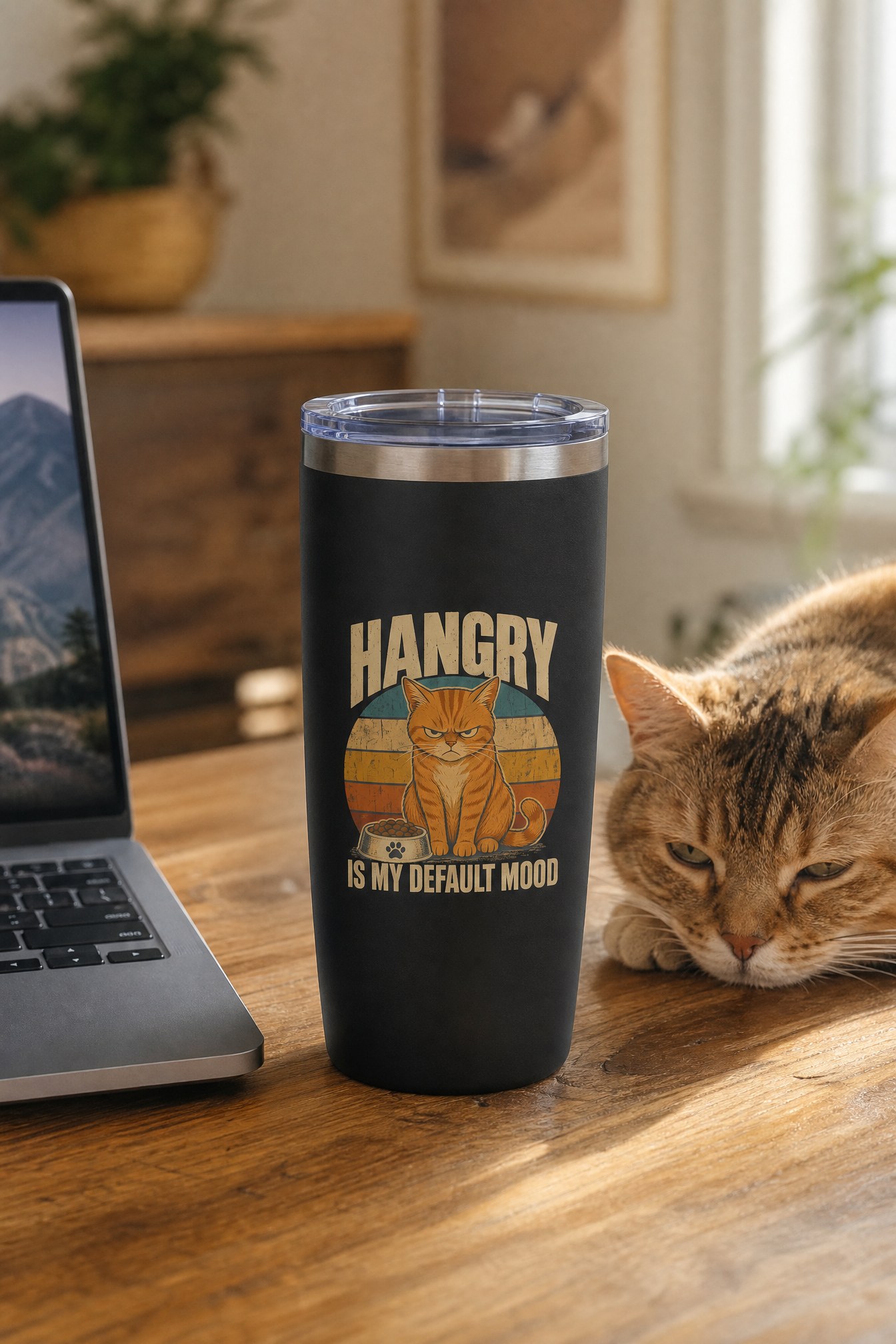 Person wearing a Cranky Kitten tumbler