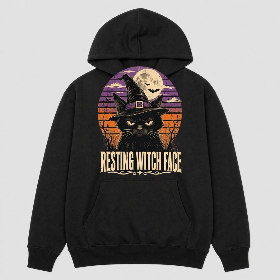 Resting Witch Face Sarcastic Cat Halloween — funny cat hoodie