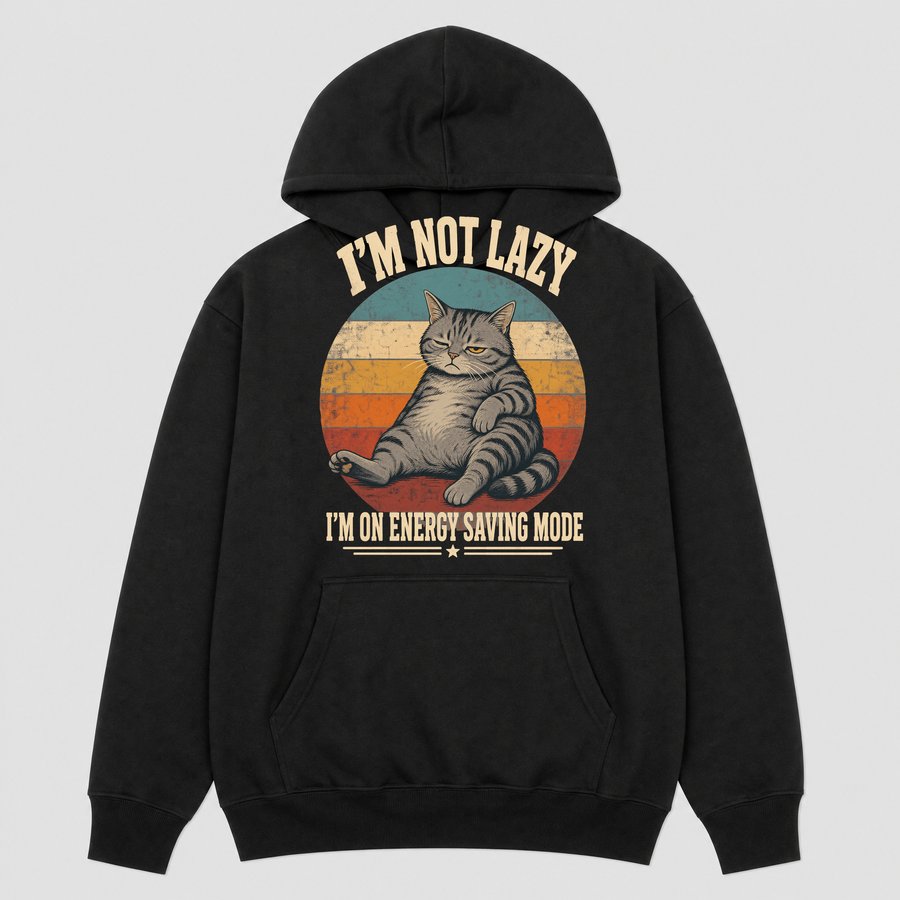 Energy Saving Mode Lazy Cat Retro Design — funny cat hoodie