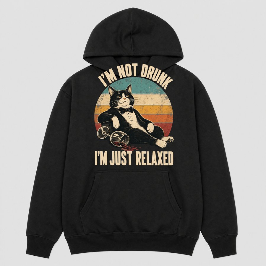 I'm Not Drunk Just Relaxed Wine Cat Retro — funny cat hoodie