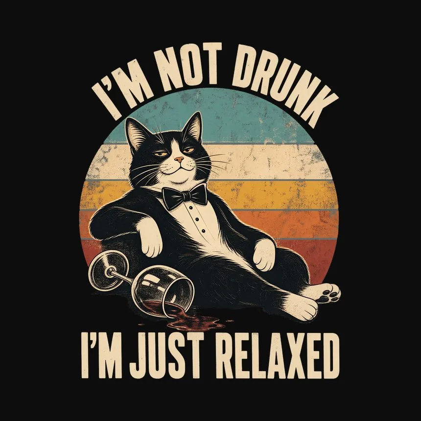 I'm Not Drunk Just Relaxed Wine Cat Retro — funny cat hoodie