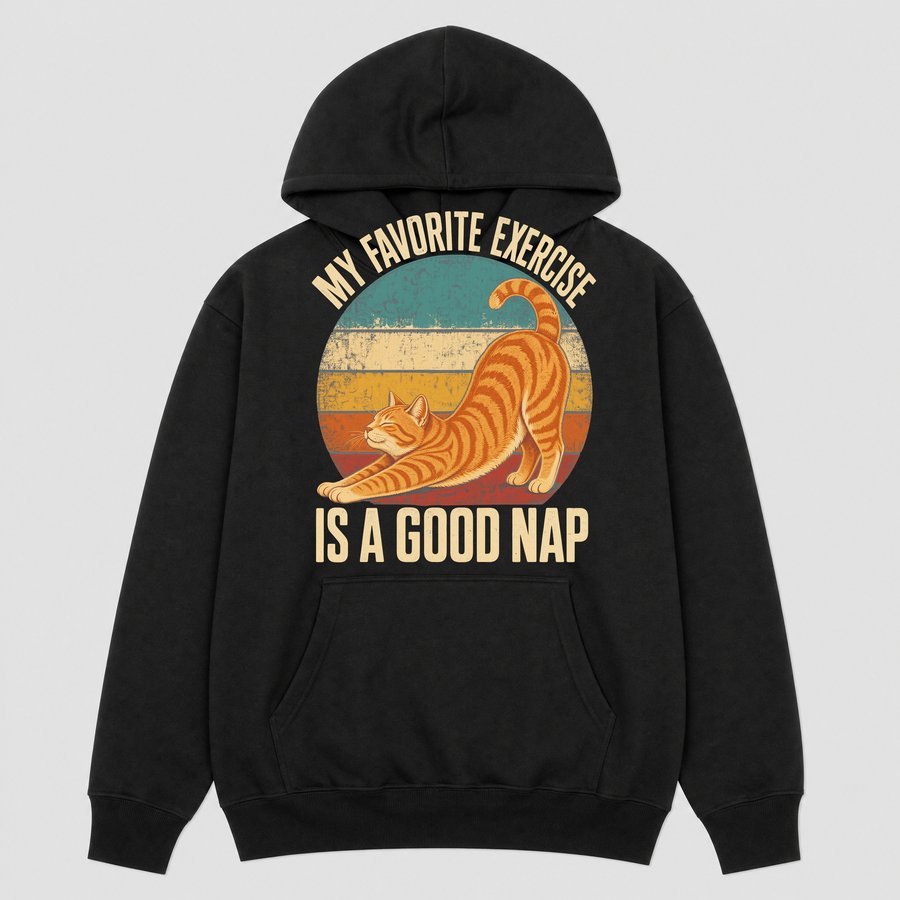 Favorite Exercise Is A Nap Lazy Cat Retro — funny cat hoodie