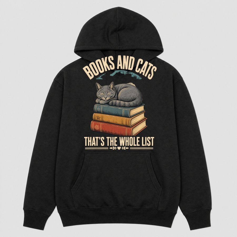 Books And Cats The Whole List Retro Cat — funny cat hoodie