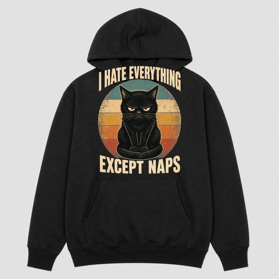 I Hate Everything Except Naps Cat Retro — funny cat hoodie