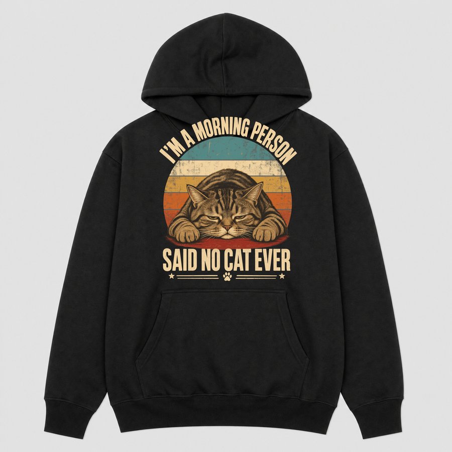 Morning Person Said No Cat Ever Retro Cat — funny cat hoodie