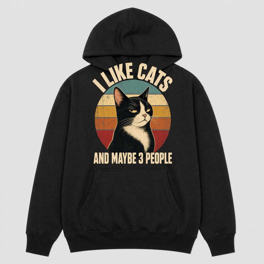 I Like Cats And Maybe 3 People Retro Cat — funny cat hoodie