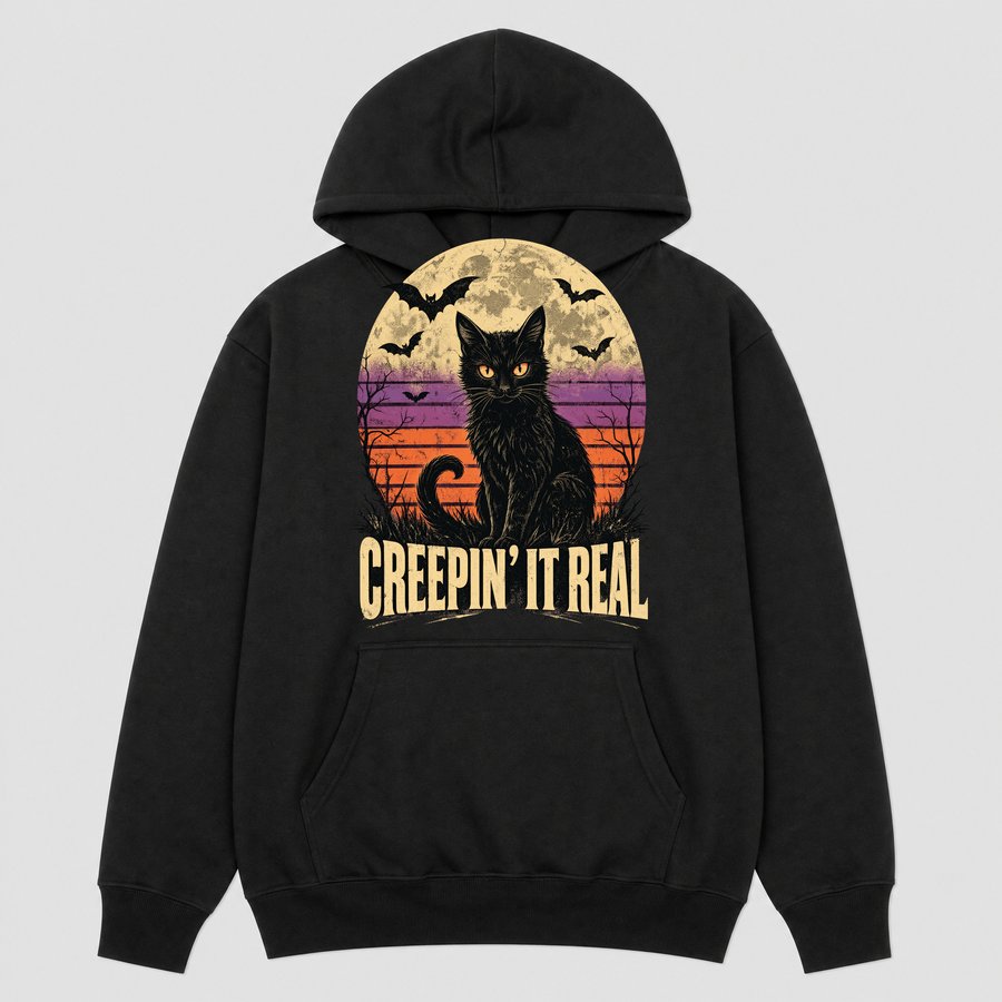 Creepin It Real Spooky Cat Halloween Retro — funny cat hoodie