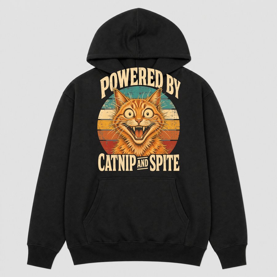 Powered By Catnip And Spite Sassy Cat Retro — funny cat hoodie