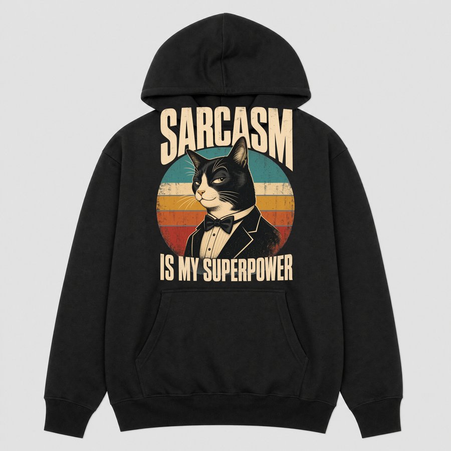 Sarcasm Is My Superpower Sassy Cat Retro — funny cat hoodie