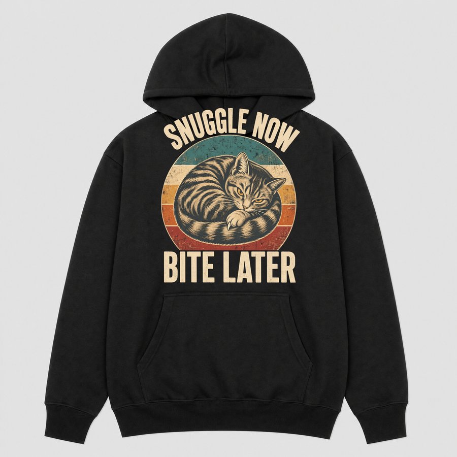 Snuggle Now Bite Later Moody Cat Retro — funny cat hoodie