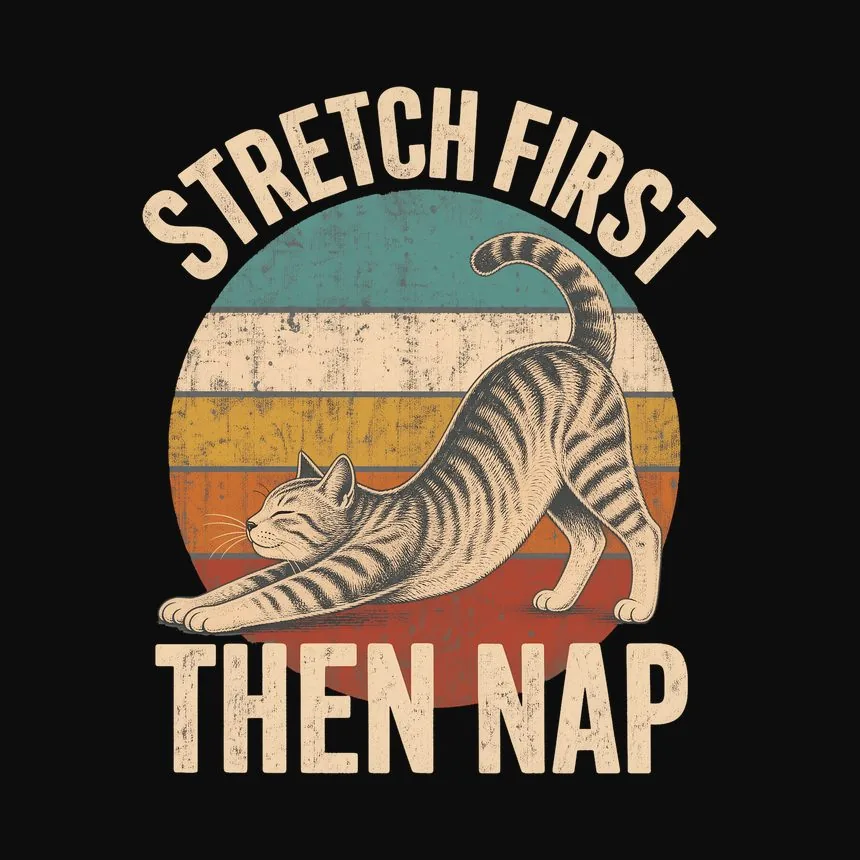 Stretch First Then Nap Yoga Cat Retro — funny cat hoodie