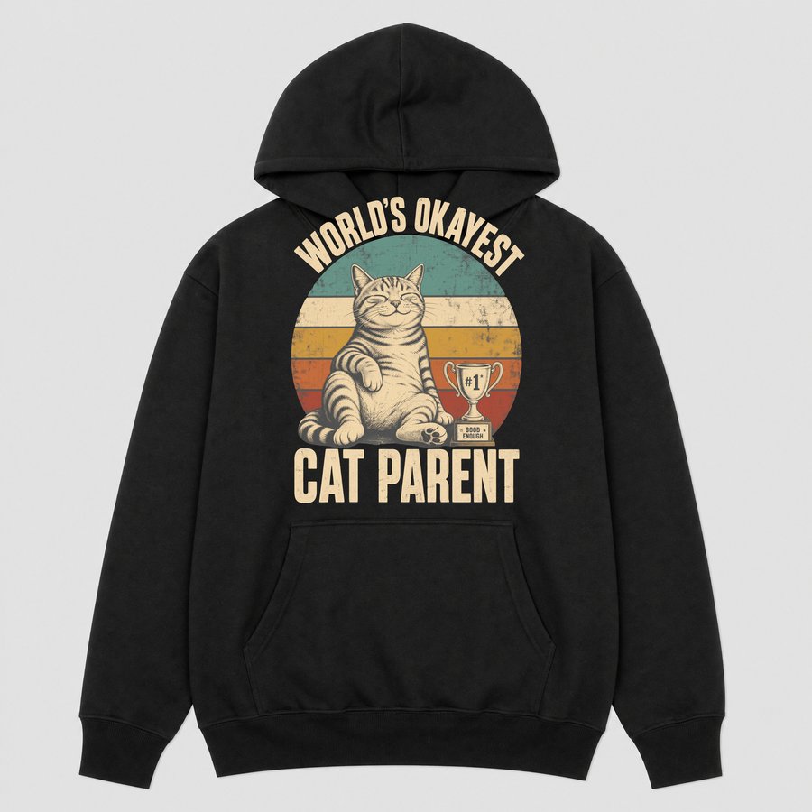Worlds Okayest Cat Parent Retro Cat Design — funny cat hoodie