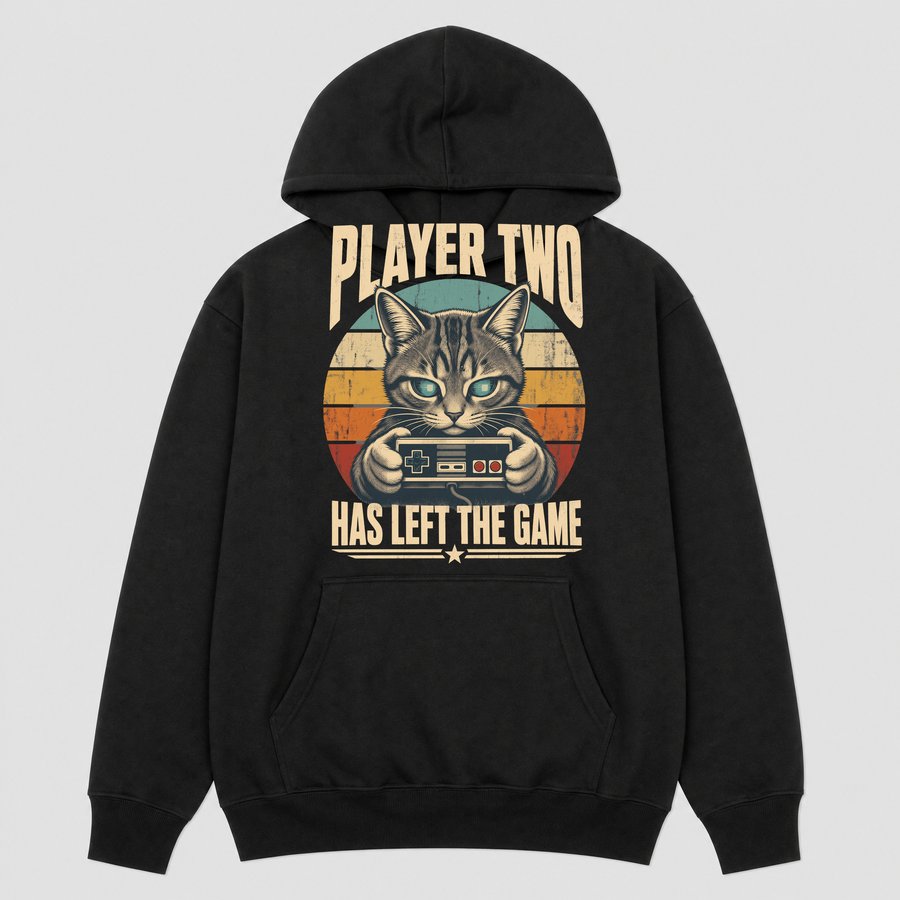 Player Two Has Left Gamer Cat Retro Design — funny cat hoodie