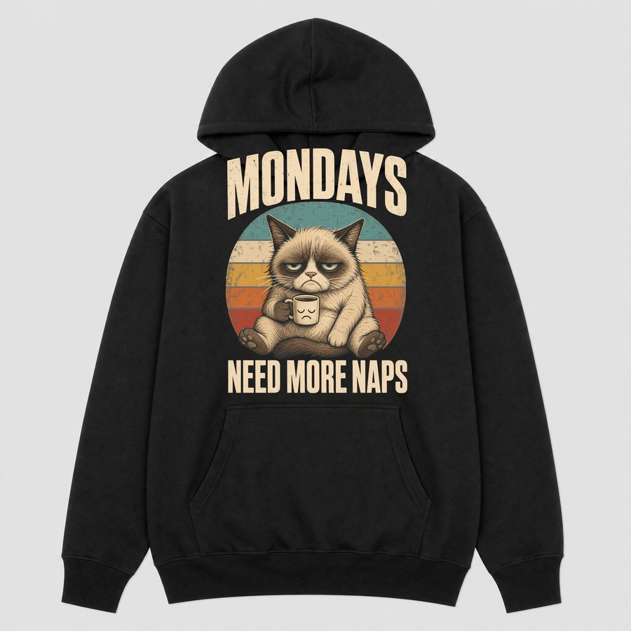 Mondays Need More Naps Grumpy Cat Retro — funny cat hoodie