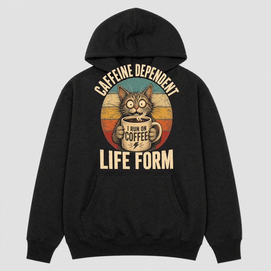 Caffeine Dependent Life Form Cat Retro — funny cat hoodie
