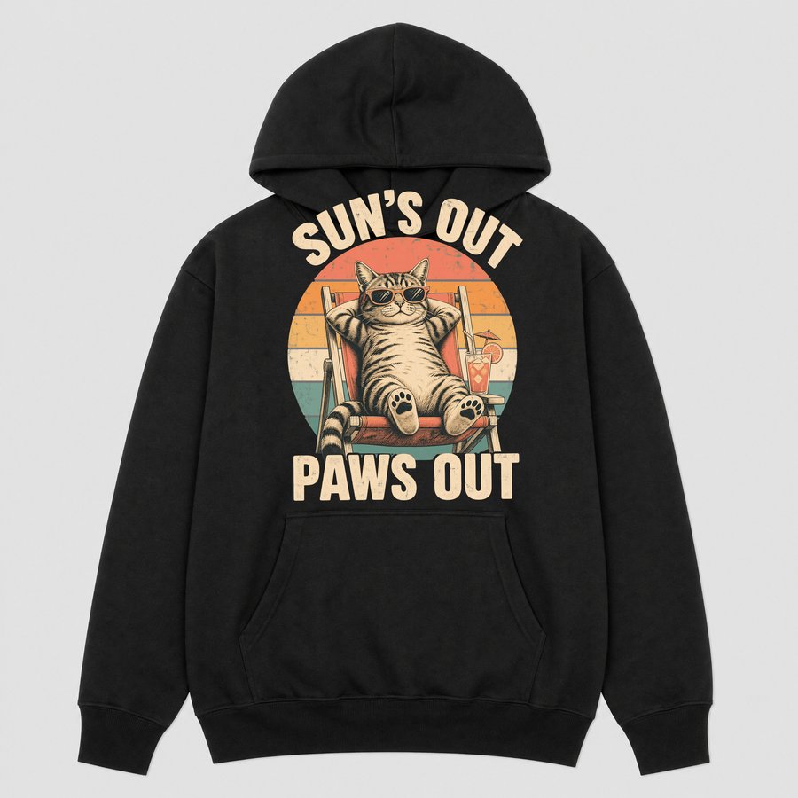 Suns Out Paws Out Summer Cat Retro Design — funny cat hoodie