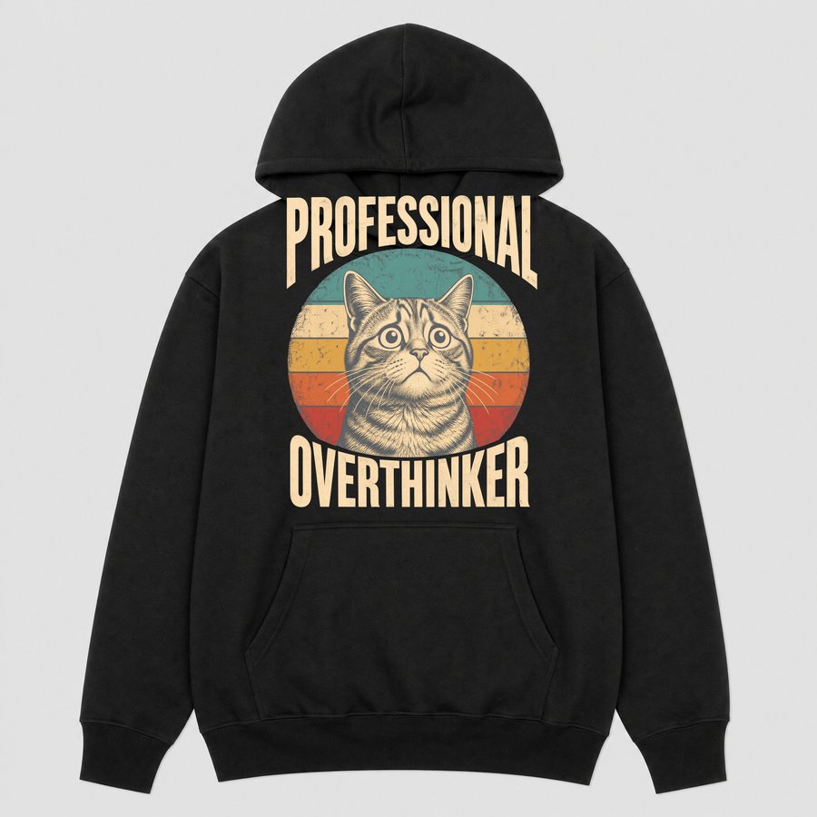 Professional Overthinker Anxious Cat Retro — funny cat hoodie