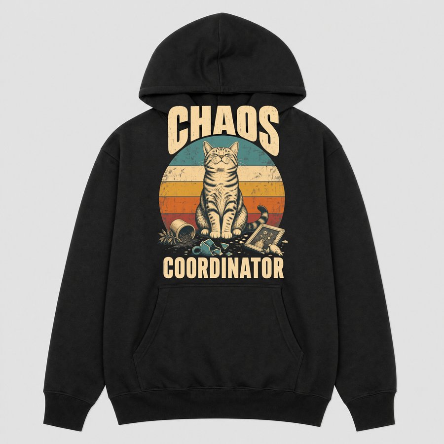 Chaos Coordinator Mischief Cat Retro Design — funny cat hoodie