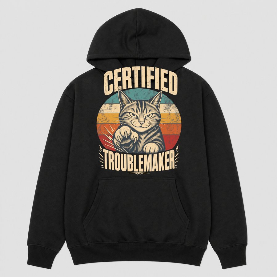 Certified Troublemaker Sneaky Cat Retro — funny cat hoodie