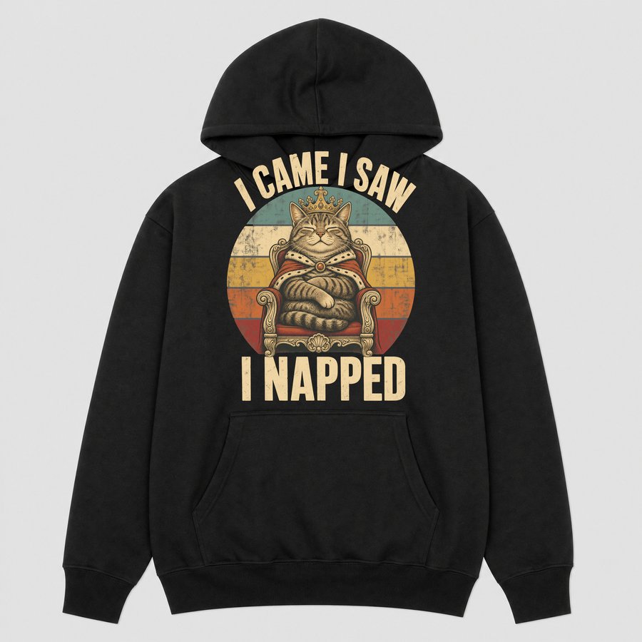 I Came I Saw I Napped Lazy Cat Retro — funny cat hoodie