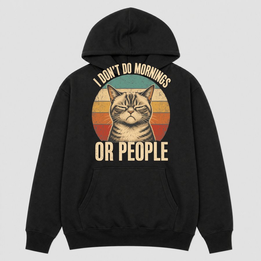 I Don't Do Mornings Or People Cat Retro — funny cat hoodie