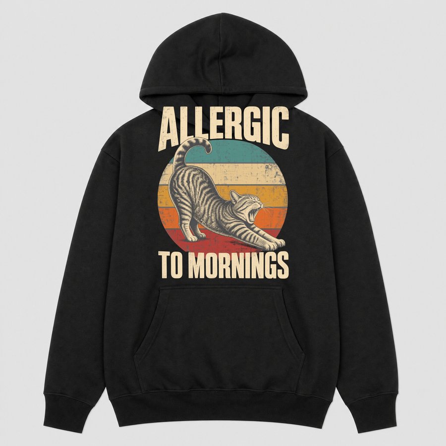 Allergic To Mornings Grumpy Cat Retro — funny cat hoodie