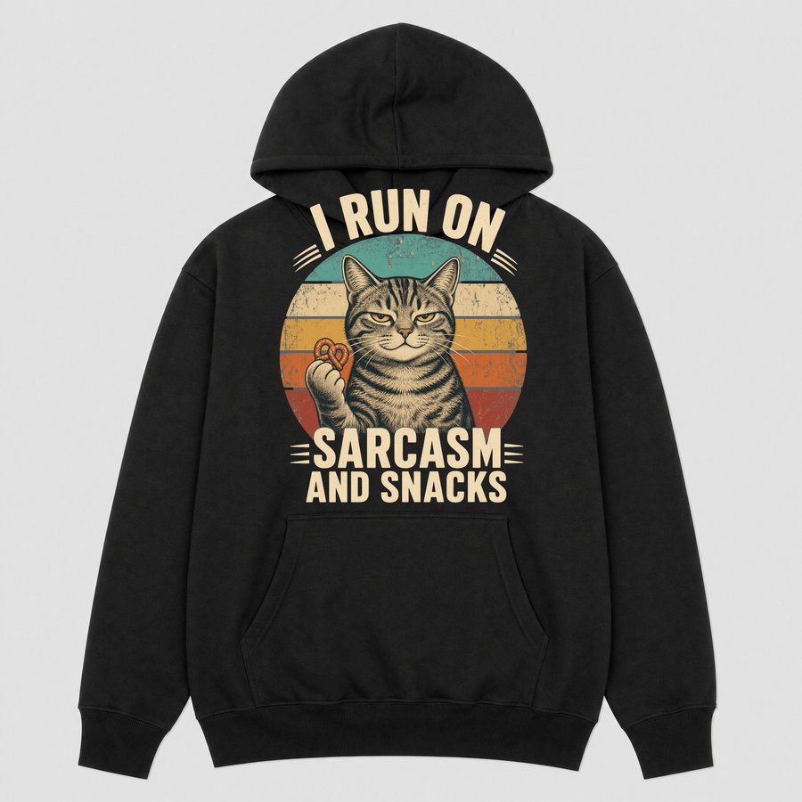 I Run On Sarcasm And Snacks Cat Retro — funny cat hoodie
