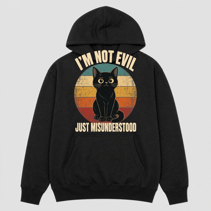 Not Evil Just Misunderstood Black Cat Retro — funny cat hoodie