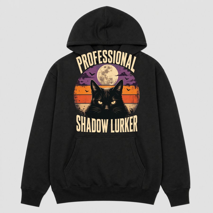 Professional Shadow Lurker Black Cat Retro — funny cat hoodie