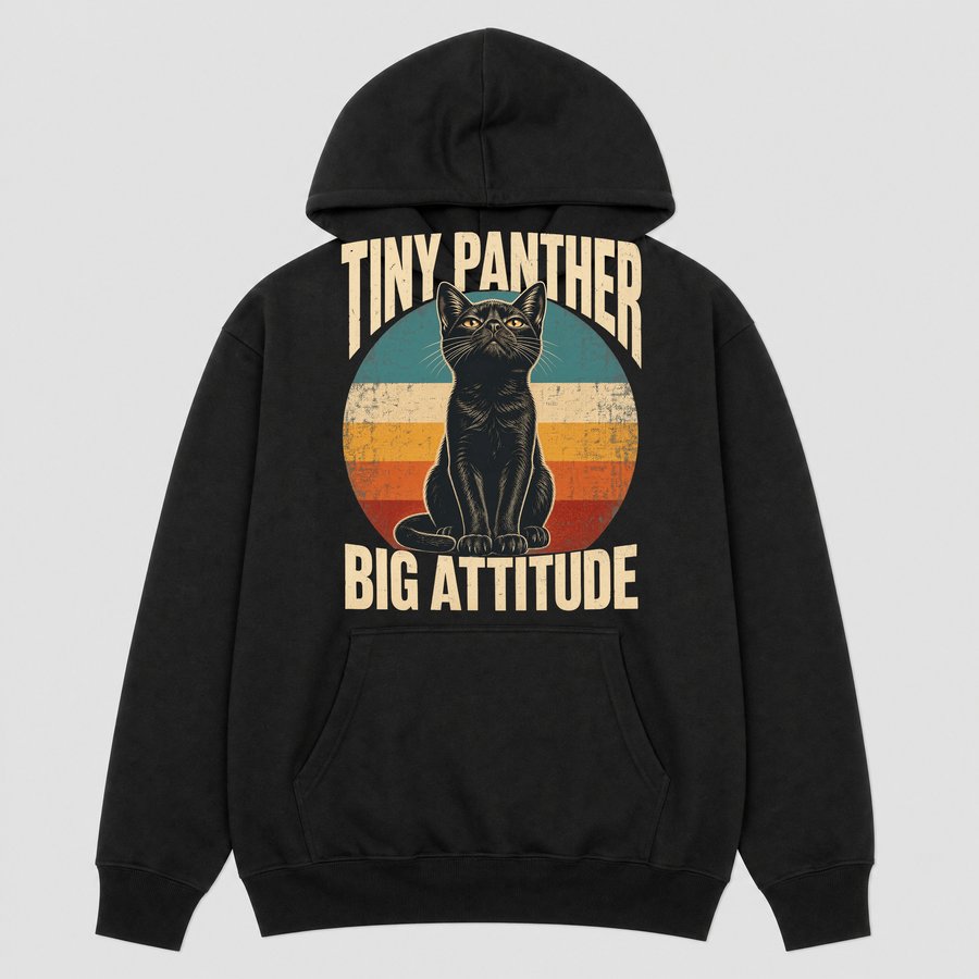 Tiny Panther Big Attitude Black Cat Retro — funny cat hoodie