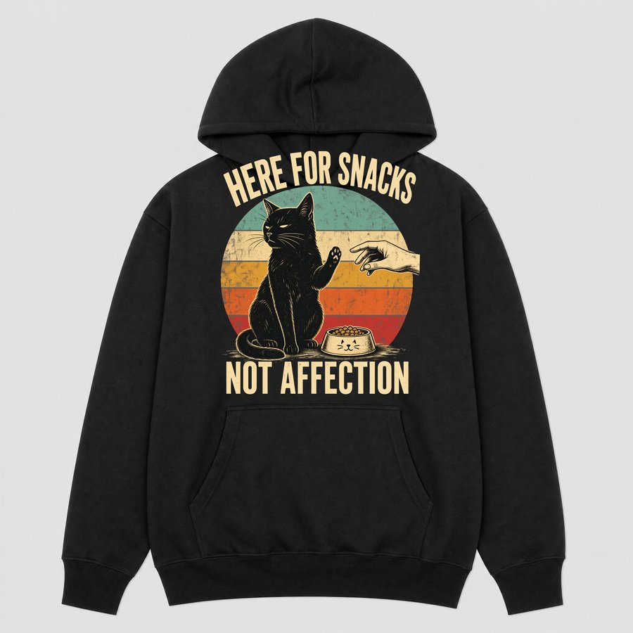 Here For Snacks Not Affection Black Cat Retro — funny cat hoodie
