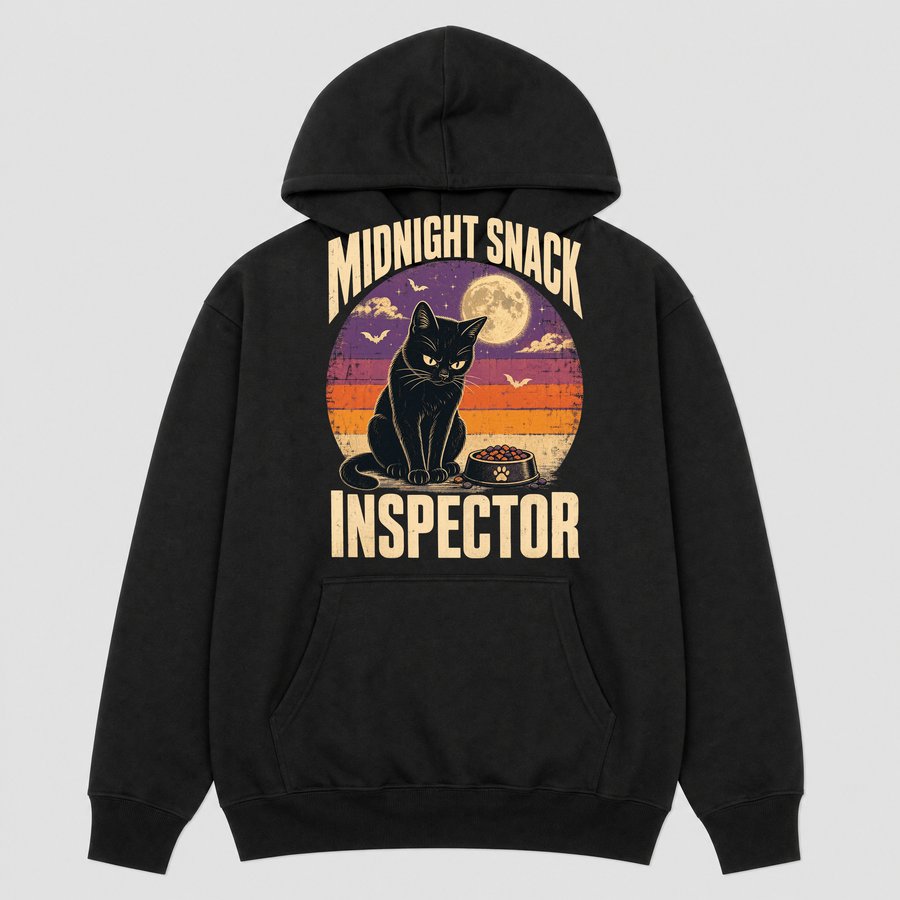 Midnight Snack Inspector Black Cat Retro — funny cat hoodie