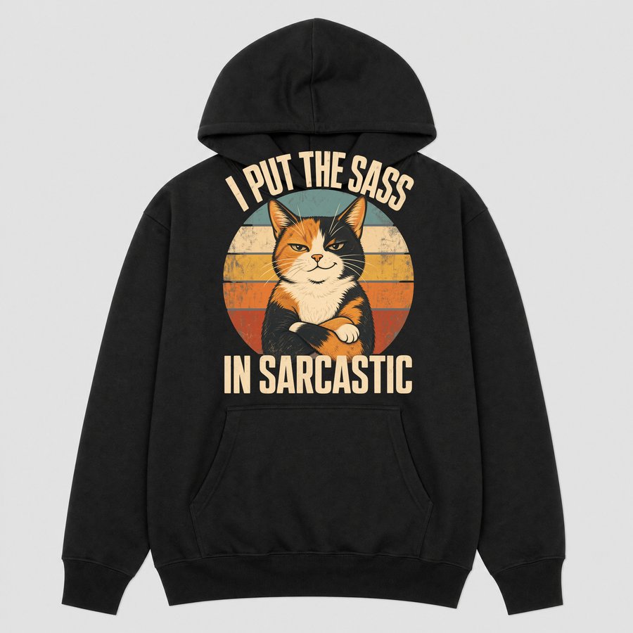 I Put The Sass In Sarcastic Calico Cat Retro — funny cat hoodie