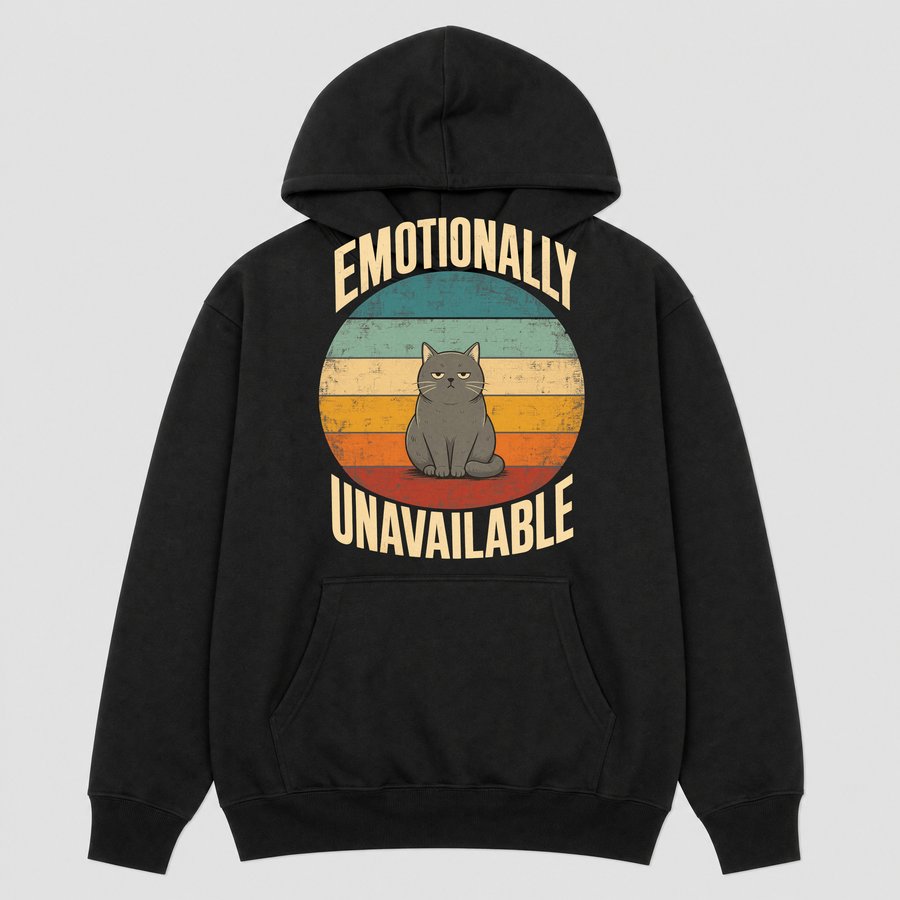 Emotionally Unavailable Aloof Cat Retro — funny cat hoodie