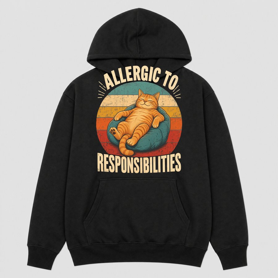 Allergic To Responsibilities Lazy Cat Retro — funny cat hoodie