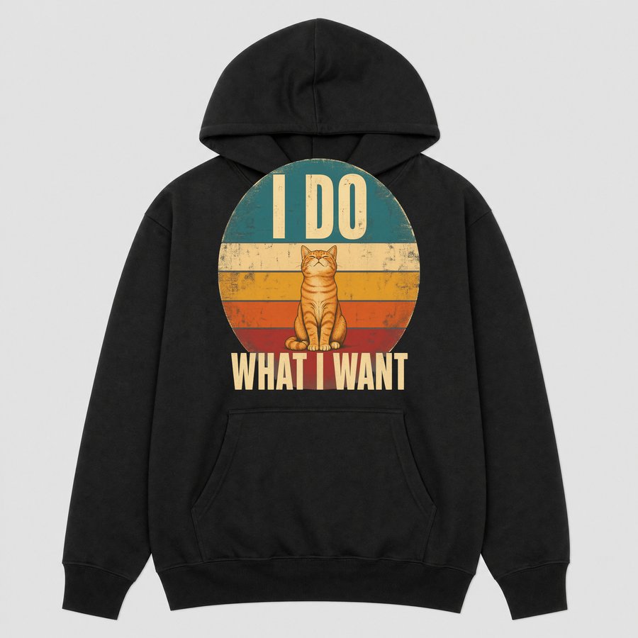 I Do What I Want Defiant Cat Retro Design — funny cat hoodie