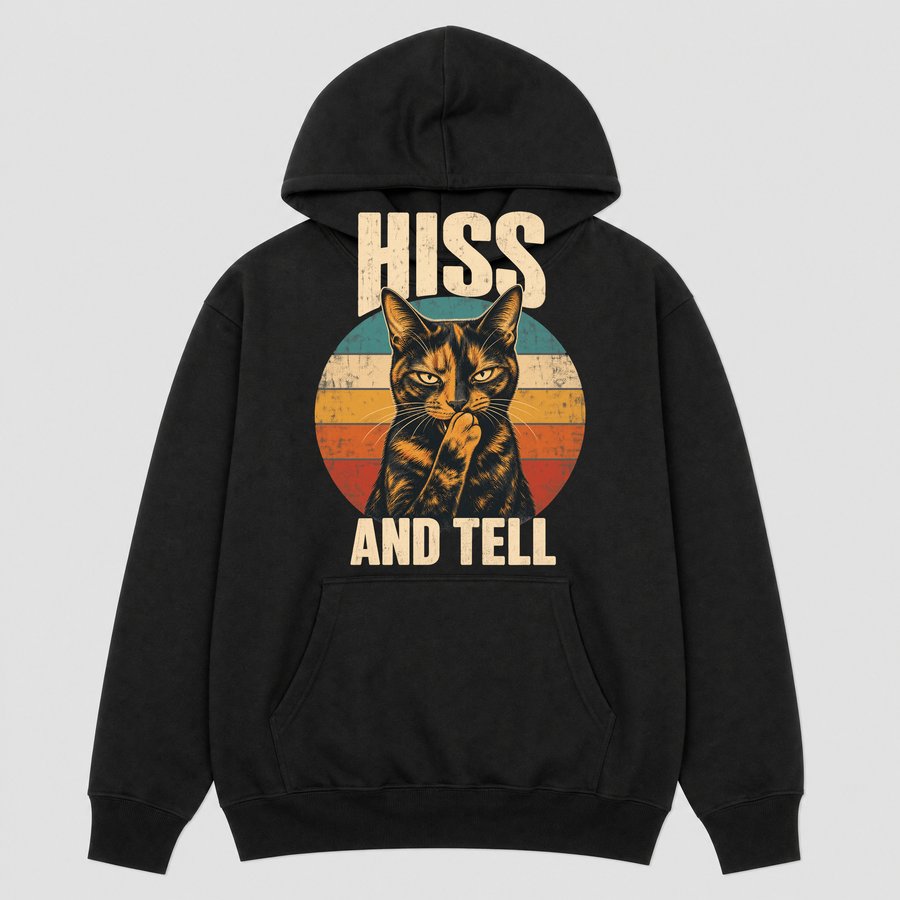 Hiss And Tell Gossip Cat Retro Design — funny cat hoodie