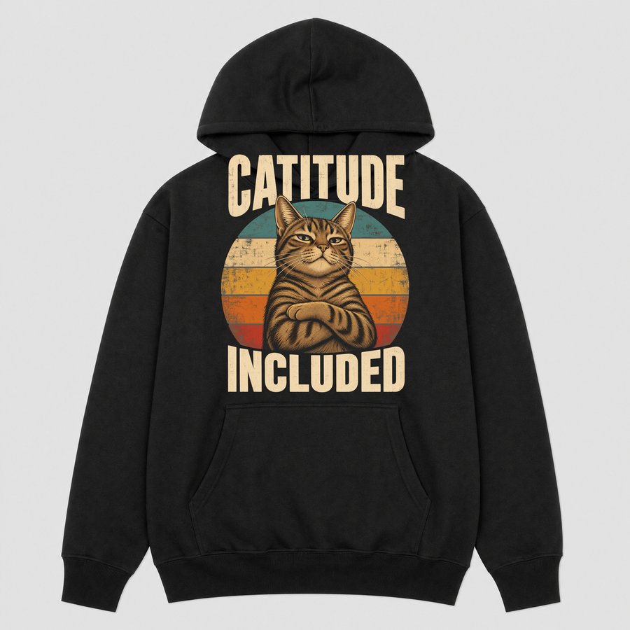 Catitude Included Sassy Tabby Cat Retro — funny cat hoodie