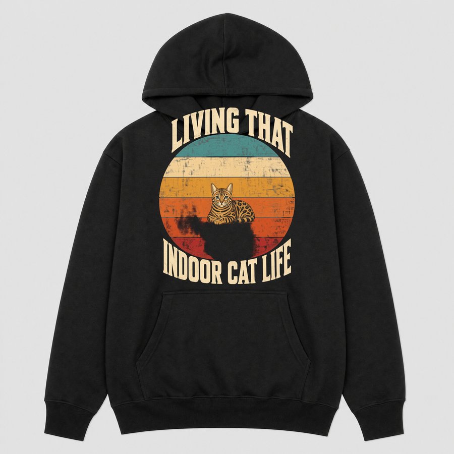 Living That Indoor Cat Life Bengal Retro — funny cat hoodie