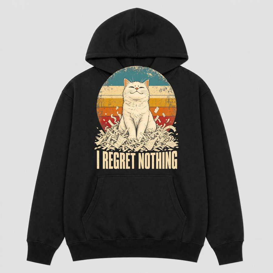 I Regret Nothing Mischievous Cat Retro — funny cat hoodie