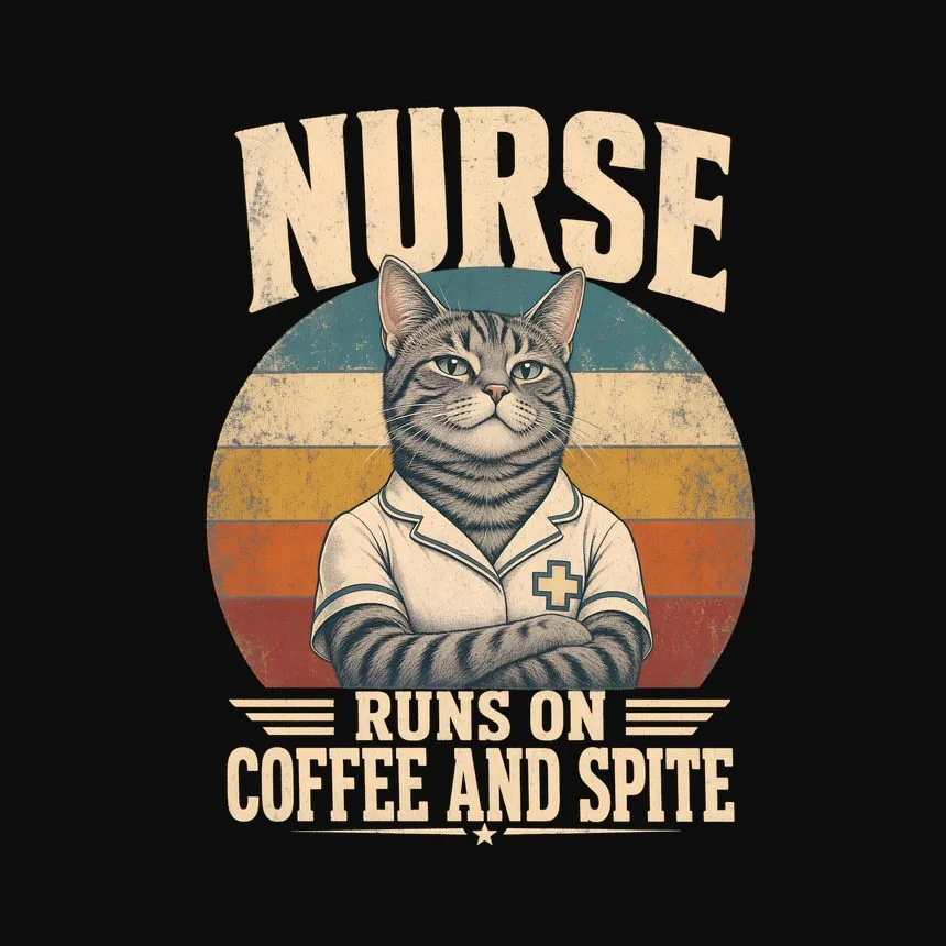 Nurse Runs On Coffee And Spite Retro Cat Design — funny cat hoodie