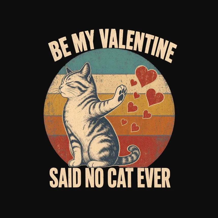 Be My Valentine Said No Cat Ever Retro Cat Design — funny cat hoodie