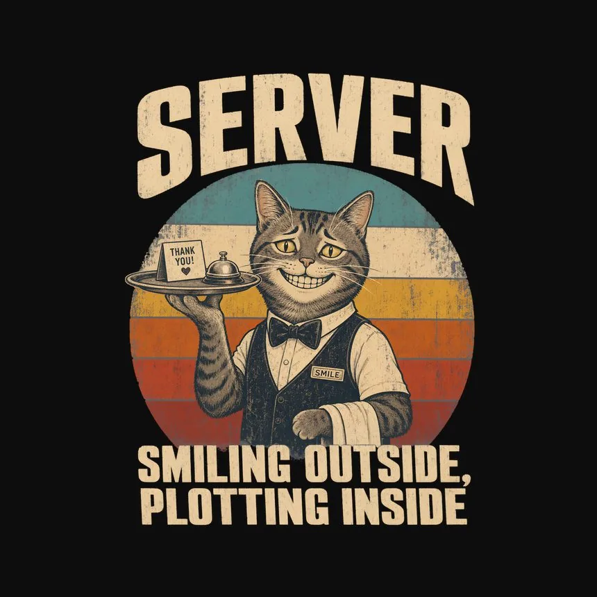 Server Smiling Outside, Plotting Inside Cat Design — funny cat hoodie