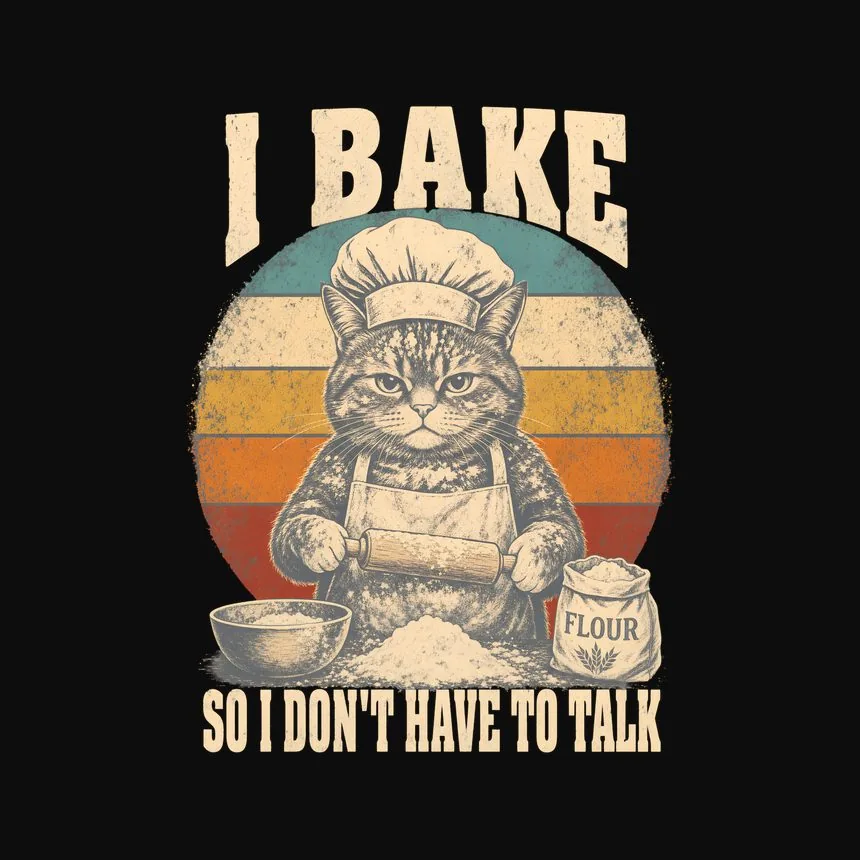 I Bake So I Don'T Have To Talk Retro Cat Design — funny cat hoodie