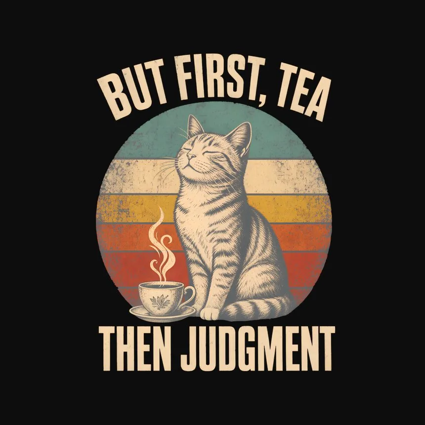 But First, Tea Then Judgment Retro Cat Design — funny cat hoodie