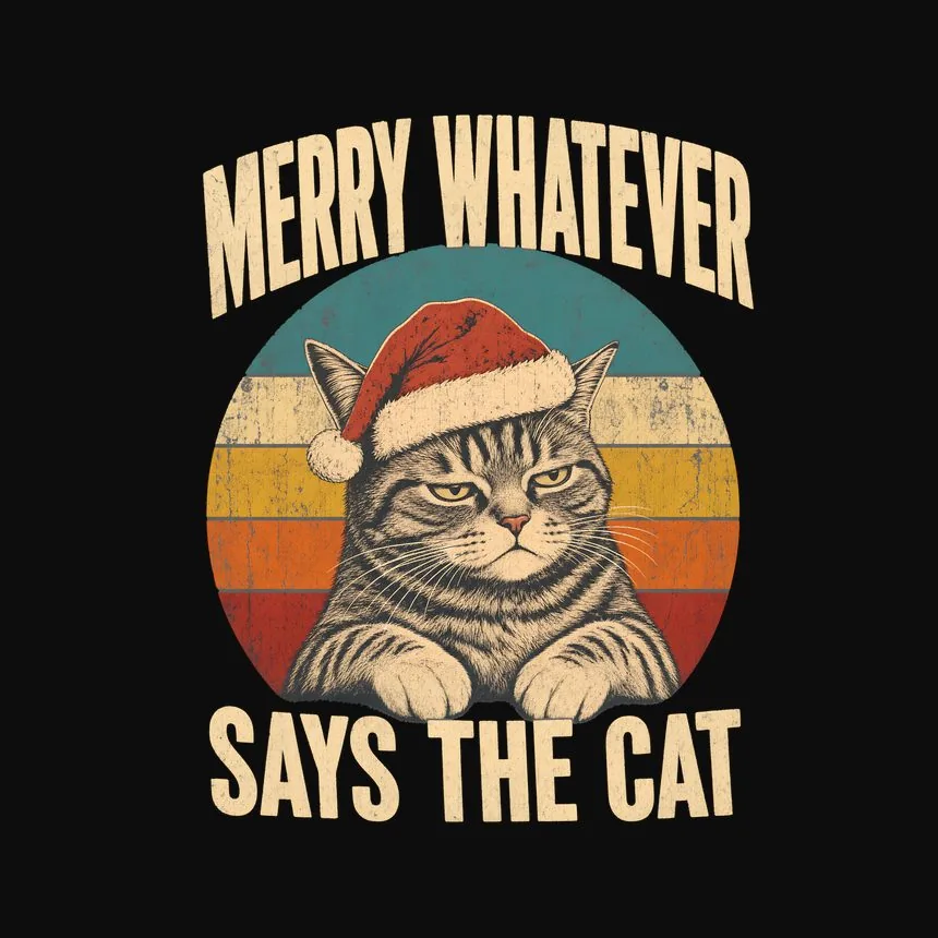 Merry Whatever Says The Cat Retro Cat Design — funny cat hoodie